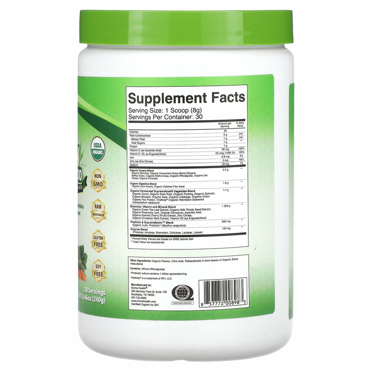 Divine Health, Fermented Green Supremefood, ферментированный зеленый продукт, 240 г (8,46 унции) (Товар снят с продажи) 