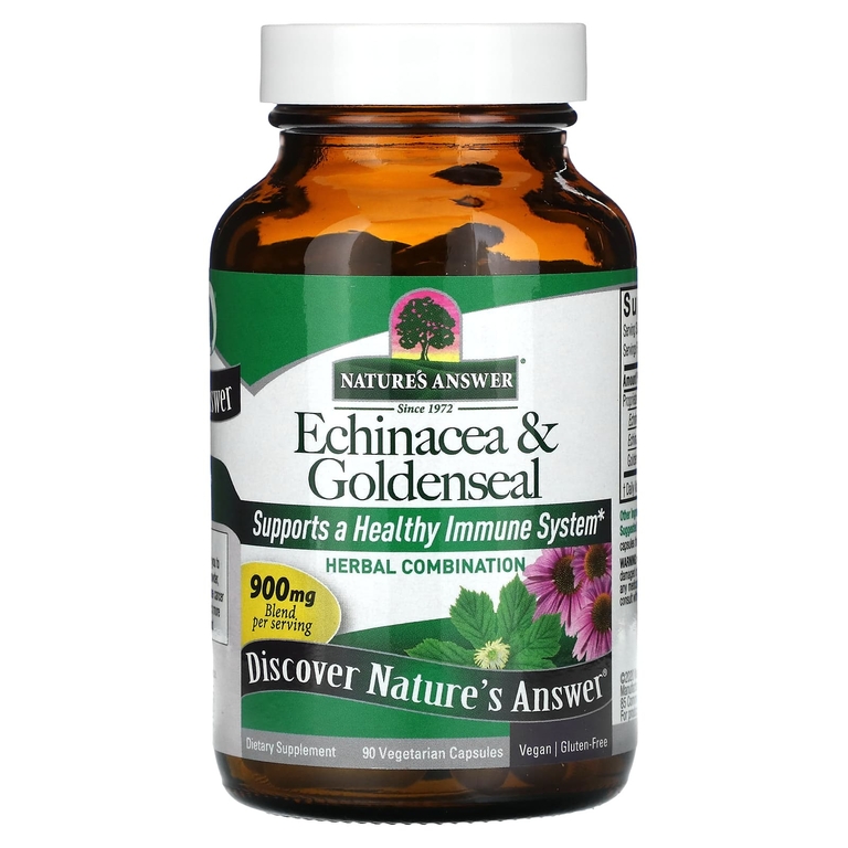 Nature's Answer, Эхинацея и желтокорень, 90 вегетарианских капсул