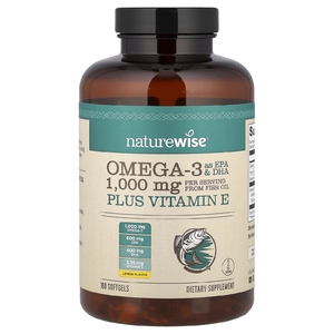 NatureWise, омега-3 с витамином E, лимон, 180 капсул
