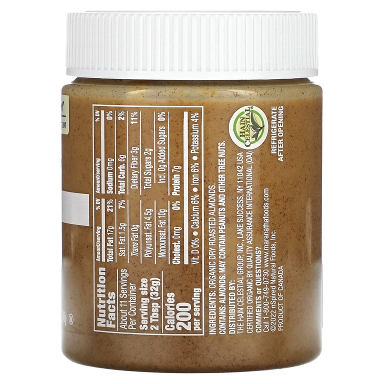MaraNatha, органическая миндальная паста из штата Калифорния, кремовый вкус, 340 г (12 унций)