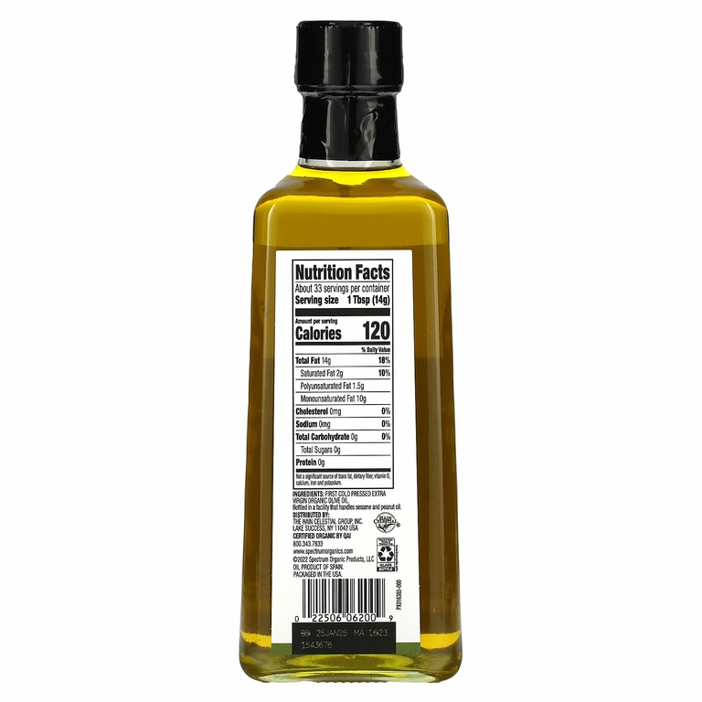 Spectrum Culinary, органическое нерафинированное оливковое масло высшего качества, первого холодного отжима, 473 мл (16 жидк. унций)