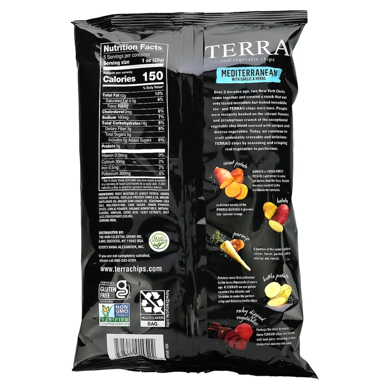 Terra, настоящие овощные чипсы, средиземноморские с чесноком и травами, 141 г (5 унций)