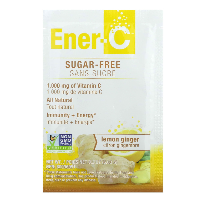Ener-C, смесь для приготовления напитка с витамином C, без сахара, лимон и имбирь, 1000 мг, 30 пакетиков