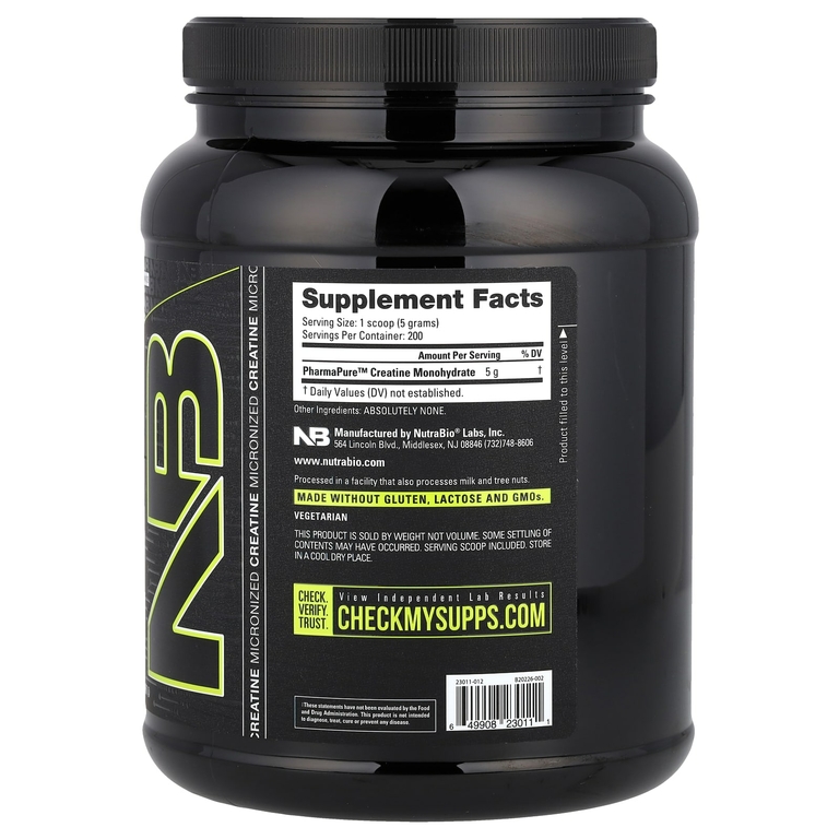 NutraBio, моногидрат креатина, 1000 г (2,2 фунта)