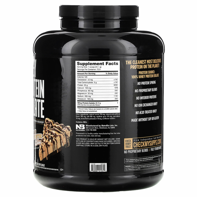 NutraBio, изолят сывороточного протеина, со вкусом шоколада и арахисовой пасты, 2268 г (5 фунтов)