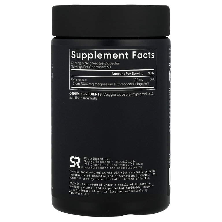 Sports Research, Magtein®, L-треонат магния, 180 растительных капсул (666 мг на капсулу)