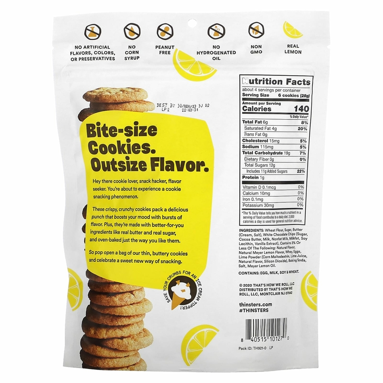 Thinsters, Cookie Thins, печенье, лимон Мейера, 113 г (4 унции) (Товар снят с продажи) 