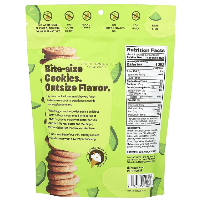 Thinsters, CookieThins, пирог с лаймом, 113 г (4 унции) (Товар снят с продажи) 
