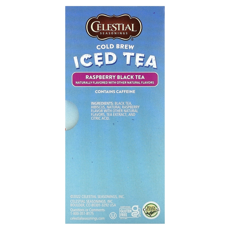 Celestial Seasonings, холодный чай со льдом, малина, черный чай, 18 чайных пакетиков, 41 г (1,44 унции)