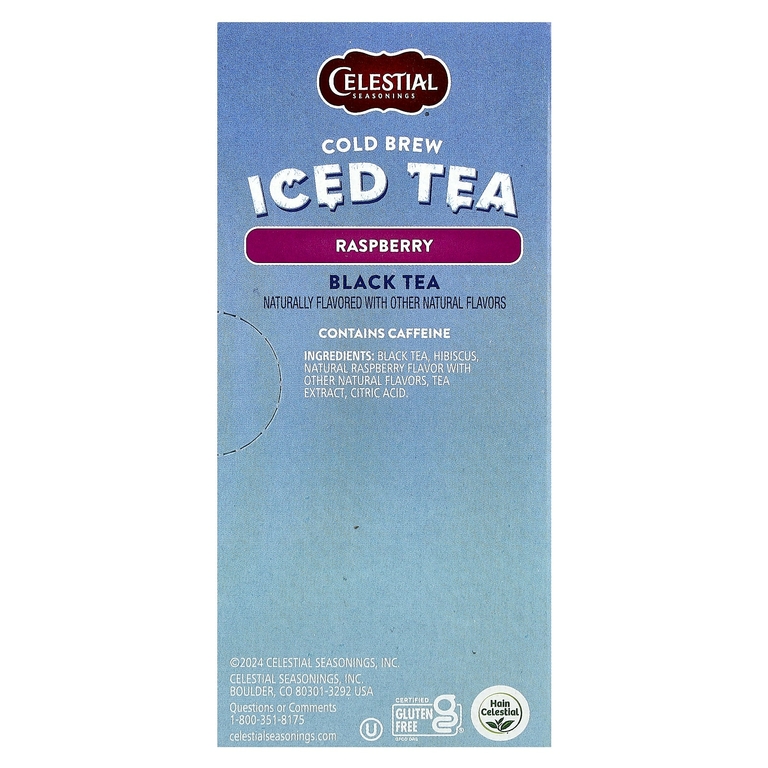 Celestial Seasonings, Cold Brew Iced Tea, черный чай, малина, 18 чайных пакетиков, 41 г (1,44 унции)