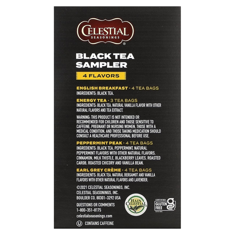 Celestial Seasonings, черный чай, 4 вкуса, 15 чайных пакетиков, 31 г (1,1 унции) (Товар снят с продажи) 