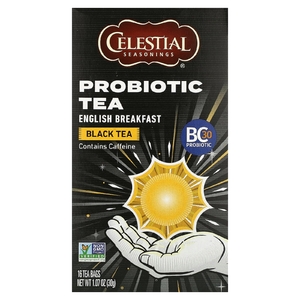 Celestial Seasonings, пробиотический черный чай, английский завтрак, 16 чайных пакетиков по 30 г (1,07 унции)