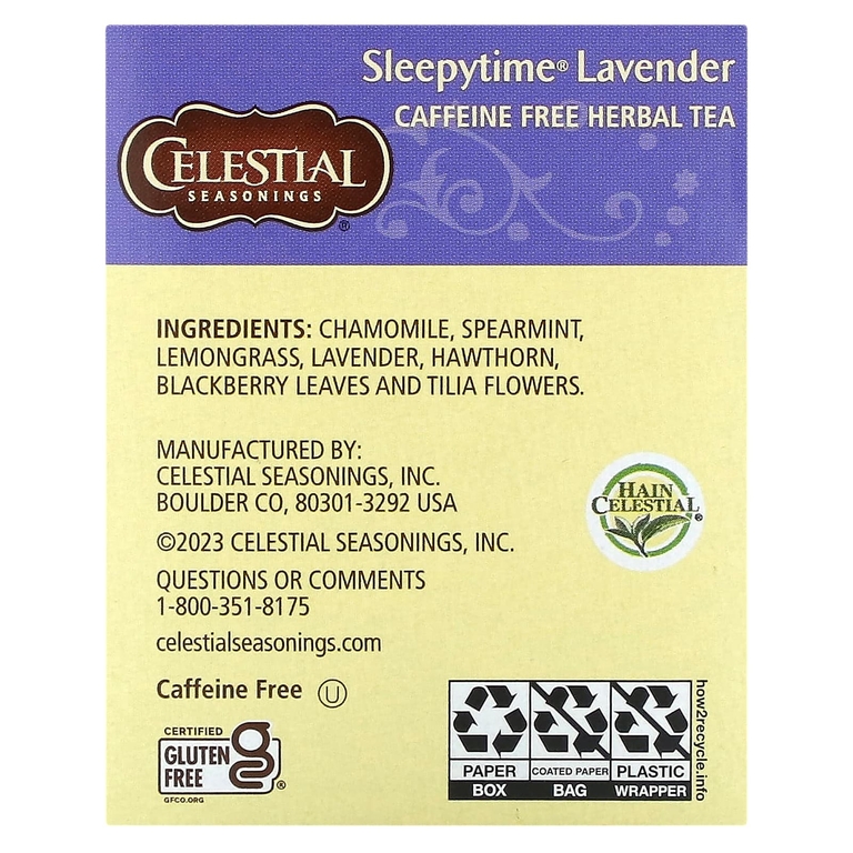 Celestial Seasonings, травяной чай, для сна, лаванда, без кофеина, 20 чайных пакетиков, 30 г (1,1 унции)