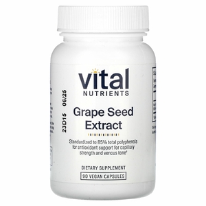 Vital Nutrients, Экстракт виноградных косточек, 200 мг, 90 веганских капсул (100 мг в каждой капсуле)