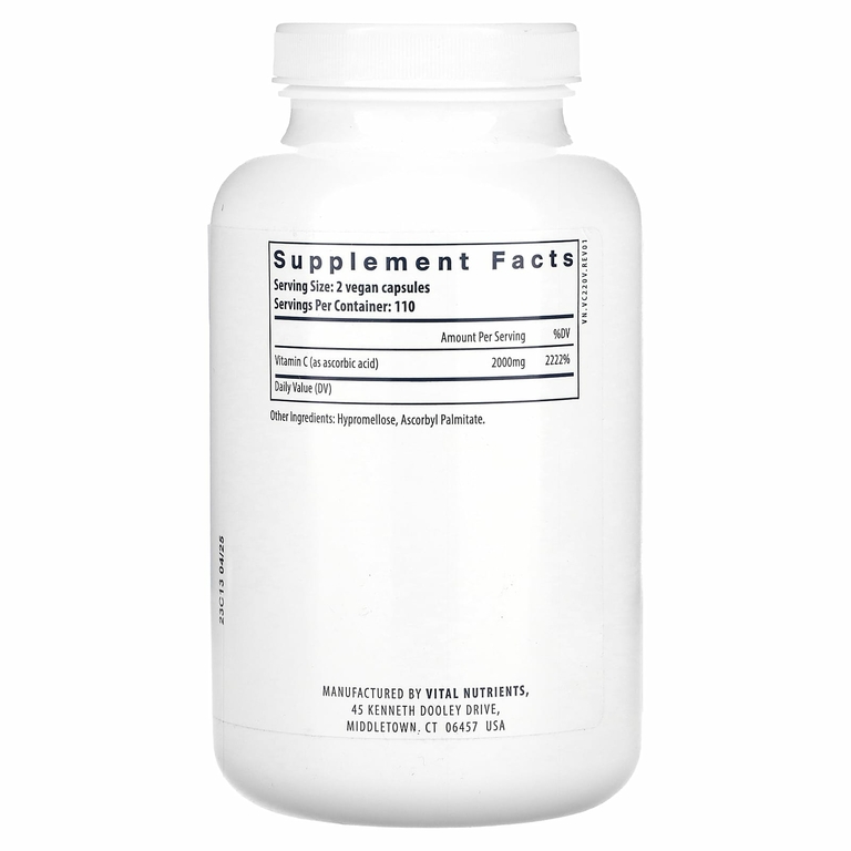 Vital Nutrients, чистая аскорбиновая кислота с витамином C, 220 веганских капсул