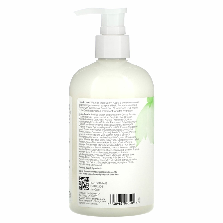 DERMA E, Ramos Clean Curls, шампунь для локонов, для волнистых, вьющихся и кудрявых волос, 355 мл (12 жидк. унций)