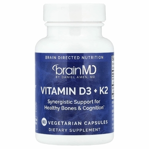 BrainMD, витамины D3 и К2, 60 вегетарианских капсул