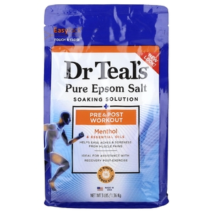 Dr. Teal's, раствор для замачивания с чистой английской солью, до и после тренировки, ментол и эфирные масла, 1,36 кг (3 фунта)