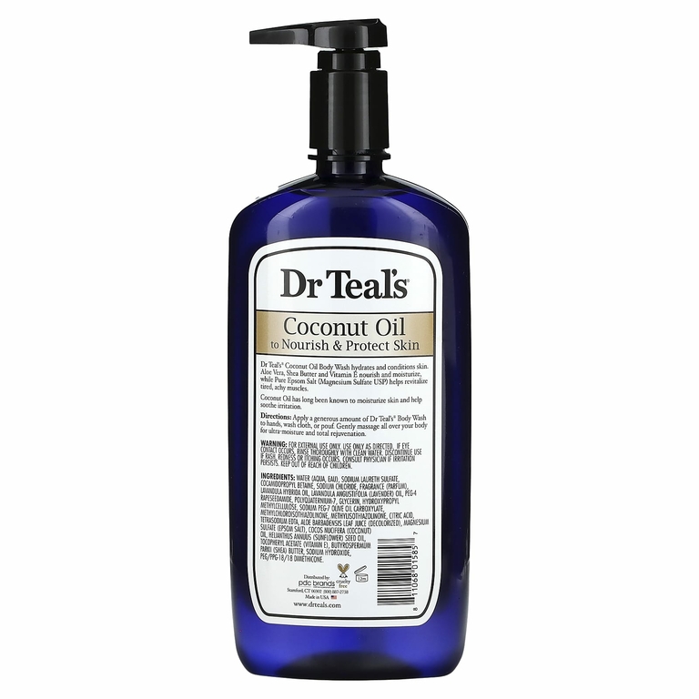 Dr. Teal's, гель для душа с чистой английской солью, кокосовым маслом, 710 мл (24 жидк. унции)