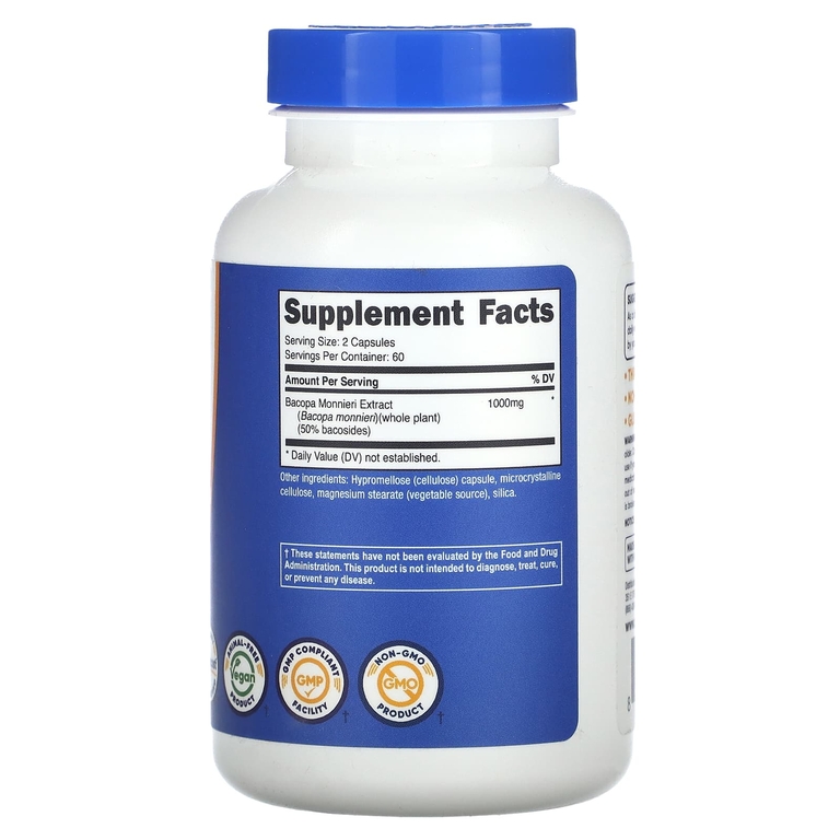 Nutricost, Бакопа Монье, 120 капсул (500 мг на капсулу)