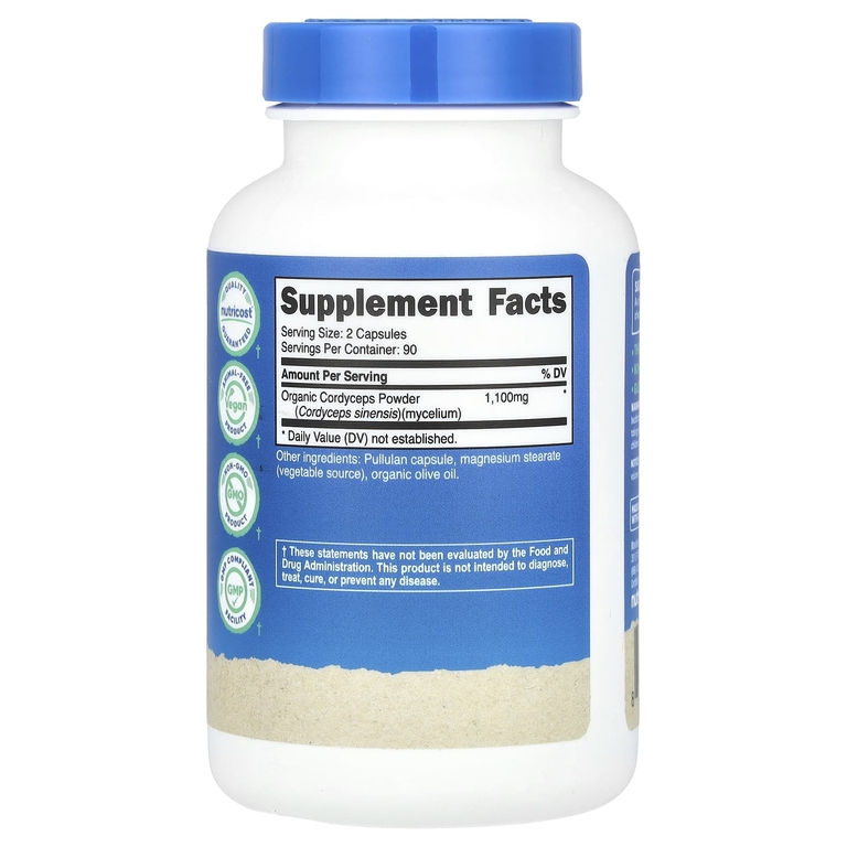 Nutricost, Кордицепс, гриб, 1100 мг, 180 капсул (550 мг в 1 капсуле)