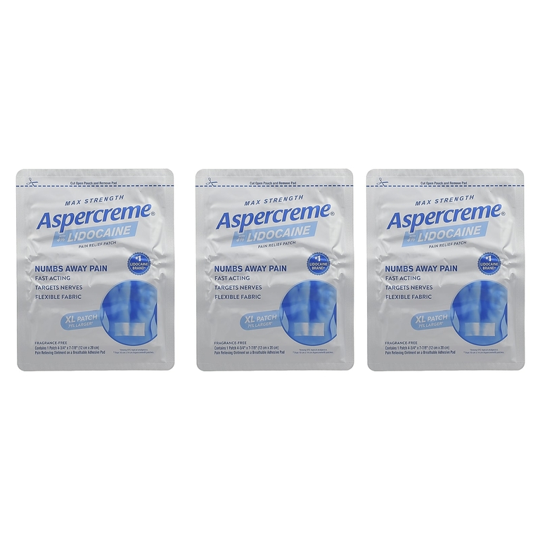 Aspercreme, обезболивающий патч, с 4% лидокаином, максимальная сила действия, размер XL, без отдушек, 3 шт.