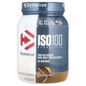 Dymatize, ISO100®, гидролизованный, 100% изолят сывороточного протеина, шоколад и арахисовое масло, 650 г (1,43 фунта)