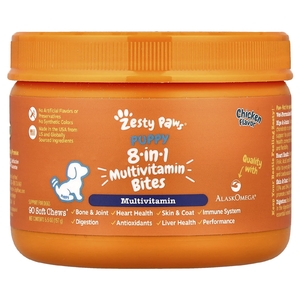 Zesty Paws, мультивитамины Bites, 8 в 1, для собак, щенки, курица, 90 жевательных таблеток, 157 г (5,5 унции)