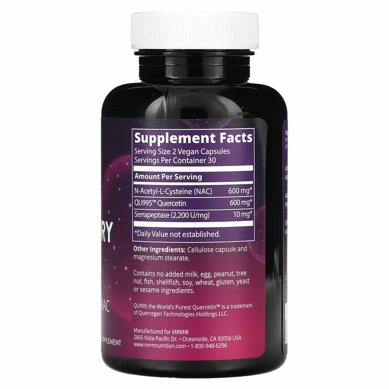 MRM Nutrition, средство для здоровья дыхательной системы с кверцетином и NAC, 60 веганских капсул