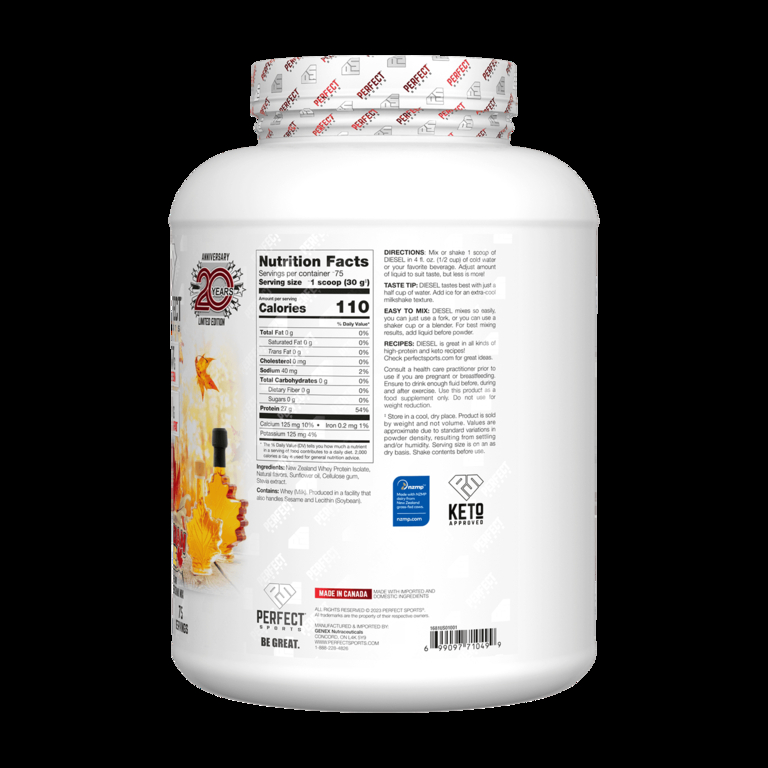 PERFECT Sports, Diet, новозеландский сывороточный изолят, со вкусом канадского клена, 2,27 кг (5 фунтов)