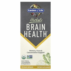 Garden of Life, Herbals, здоровье мозга, мята, 30 растительных капсул