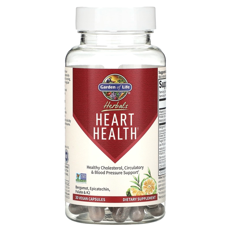 Garden of Life, Herbals, здоровье сердца, сладкий цитрус, 30 веганских капсул