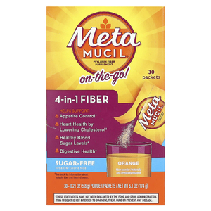 Metamucil, On-The-Go, клетчатка 4 в 1, без сахара, апельсин, 30 пакетиков с порошком по 5,8 г (0,21 унции) (Товар снят с продажи) 