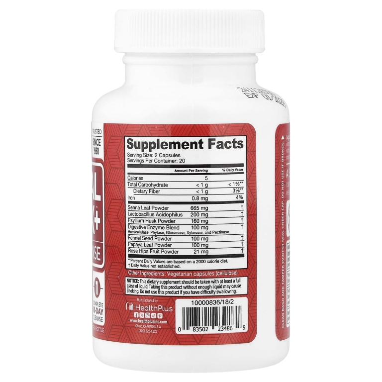 Health Plus, Herbal Detox+, очищение в течение 10 дней, 40 капсул