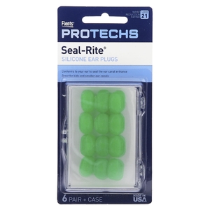 Ezy Dose, Pro-Techs, Seal-Rite, силиконовые беруши, зеленый, 6 пар и футляр