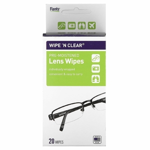 Flents, Wipe 'N Clear, увлажняющие салфетки для линз, 20 шт.