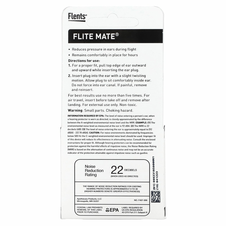 Flents, Flite Mate, беруши для снижения давления, 1 пара в футляре