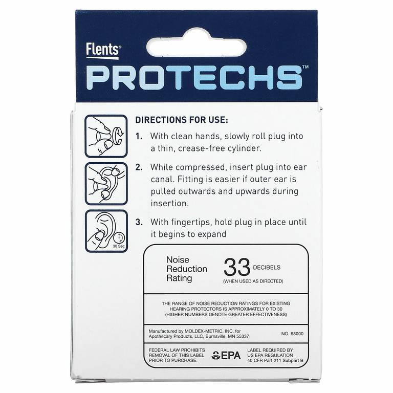 Flents, Protechs, беруши для спокойного сна, 10 пар в футляре