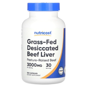 Nutricost, Сушеная говяжья печень травяного откорма, 120 капсул (750 мг на капсулу)