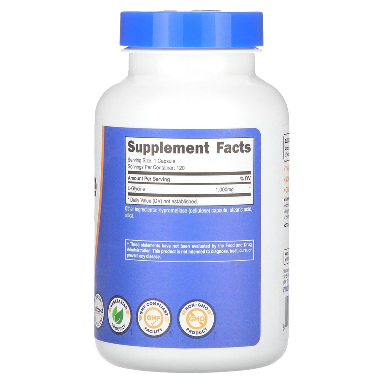 Nutricost, L-глицин, 1000 мг, 120 капсул
