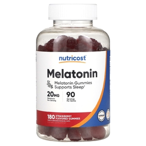 Nutricost, жевательный мелатонин, со вкусом клубники, 20 мг, 180 жевательных таблеток (10 мг в 1 жевательной таблетке) (Товар снят с продажи) 