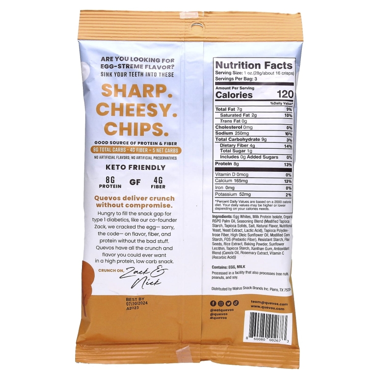 Quevos, протеиновые чипсы из питы, со вкусом чеддера, 6 пакетиков Family Pack по 90 г (3,2 унции) (Товар снят с продажи) 