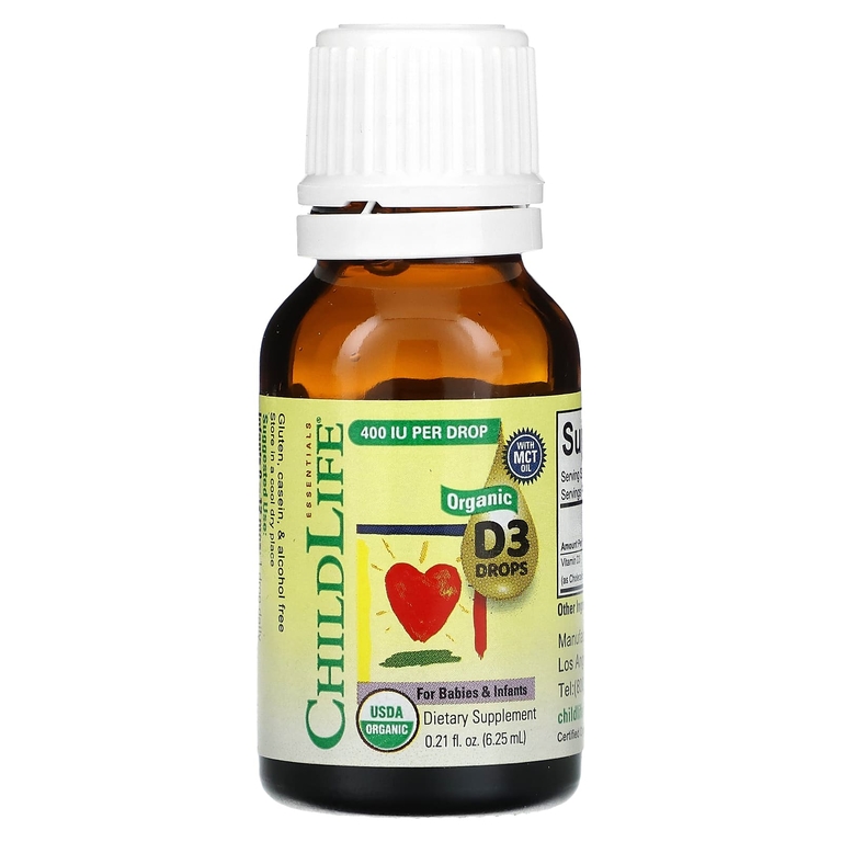ChildLife Essentials, органический витамин D3 для детей и младенцев, в каплях, 6,25 мл (0,21 жидк. унции)