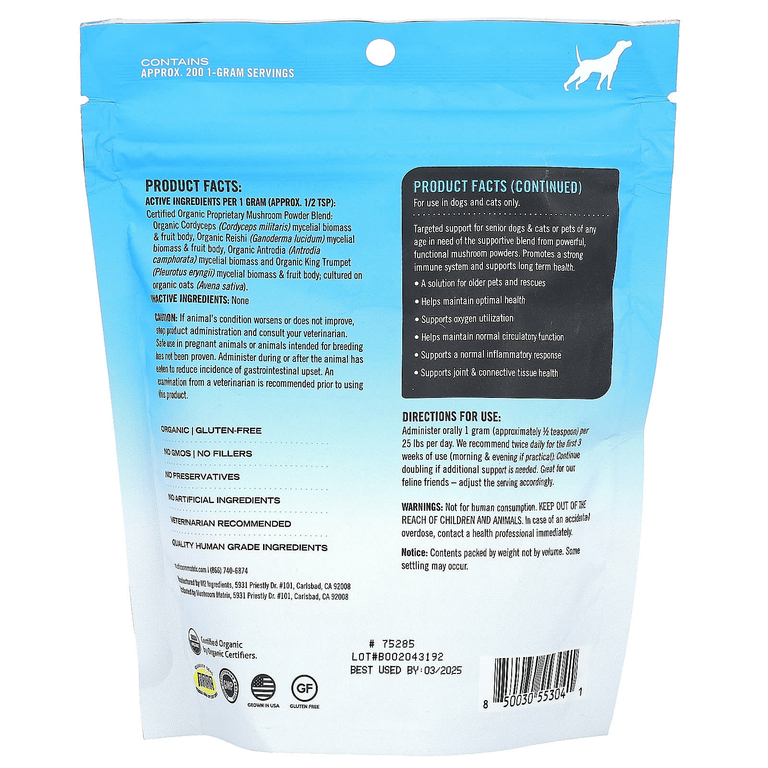 Mushroom Matrix Canine, Maximum Recovery, сертифицированный органический грибной порошок, для домашних животных, 50 фунтов, для собак и кошек, 200 г (7,1 унции)