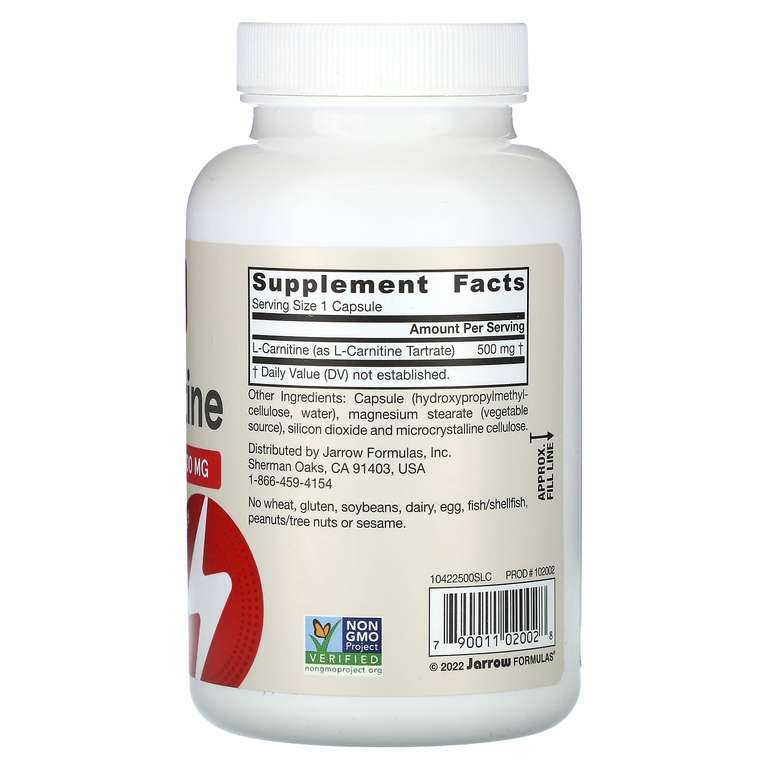 Jarrow Formulas, L-карнитин 500, 500 мг, 100 вегетарианских капсул