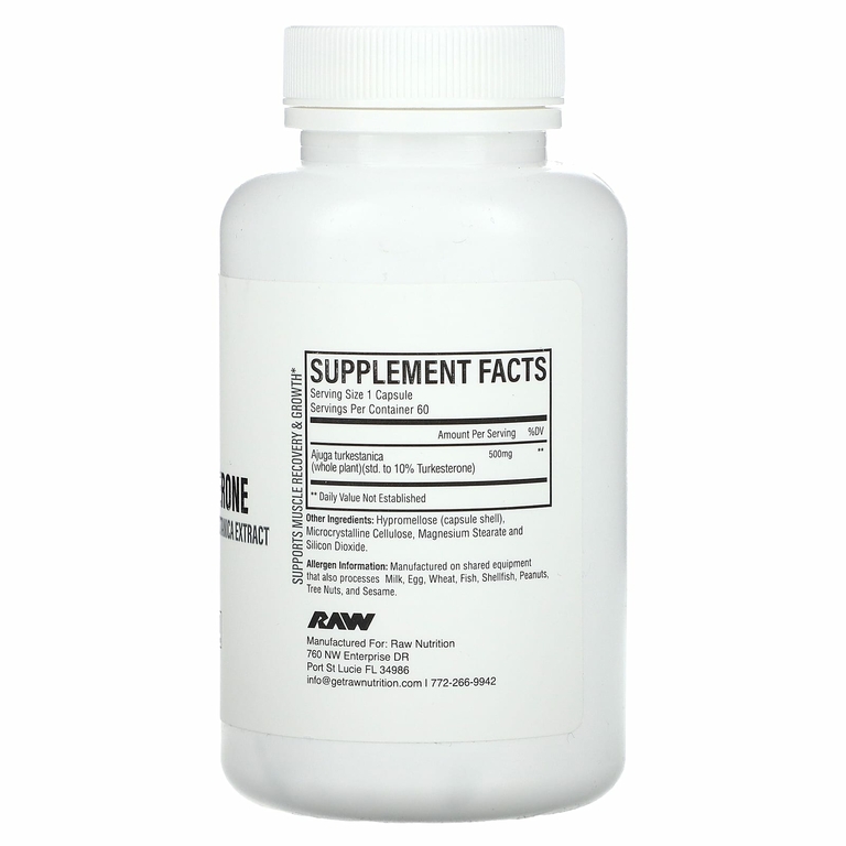 Raw Nutrition, туркестерон, чистый экстракт Ajugaturkestanica, 60 капсул (Товар снят с продажи) 