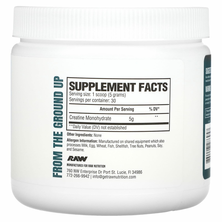 Raw Nutrition, моногидрат креатина, без добавок, 150 г (5,30 унции)
