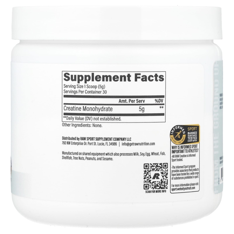 Raw Nutrition, Essentials, моногидрат креатина, без добавок, 150 г (5,29 унции)