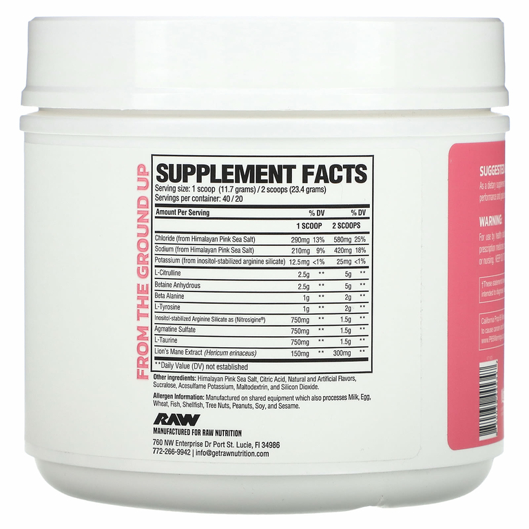 Raw Nutrition, Pump, без стимуляторов, со вкусом клубничного лимонада, 470 г (16,57 унции)