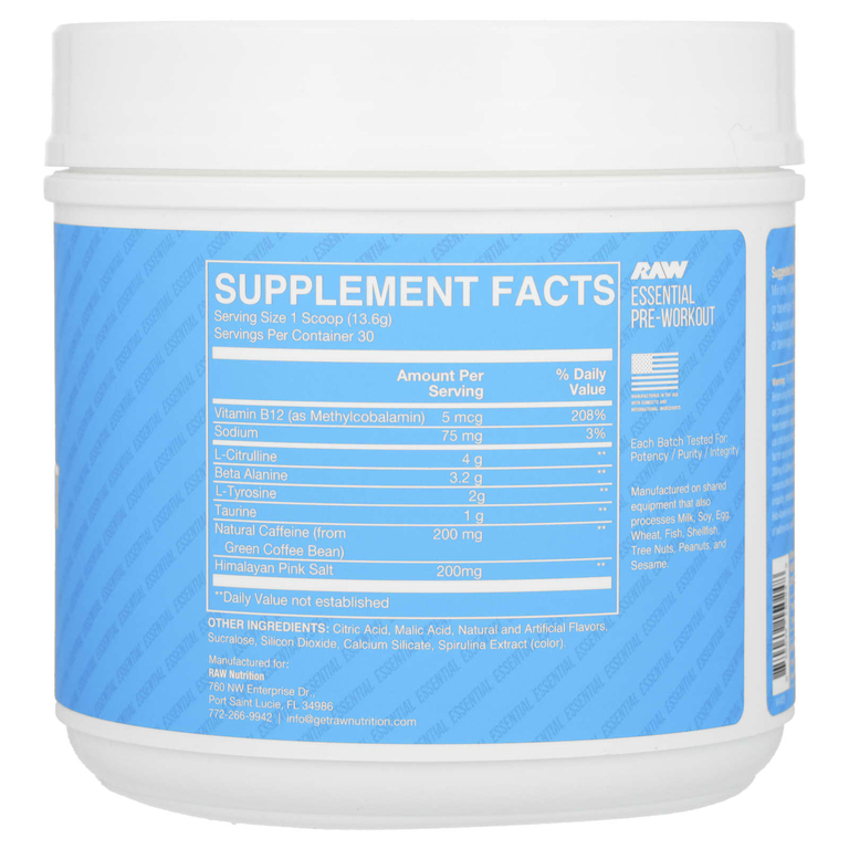 Raw Nutrition, Bum, предтренировочный комплекс, со вкусом голубой малины, 408 г (14,39 унции)
